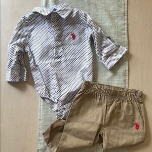 Polo Baby 2-Piece Polo Bodysuit & Shorts Set - White Dot & Khaki